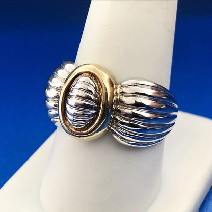 Vintage CNA Sterling Silver 925 Two Toned Modernist Ribbed Knot Cigar Band Ring