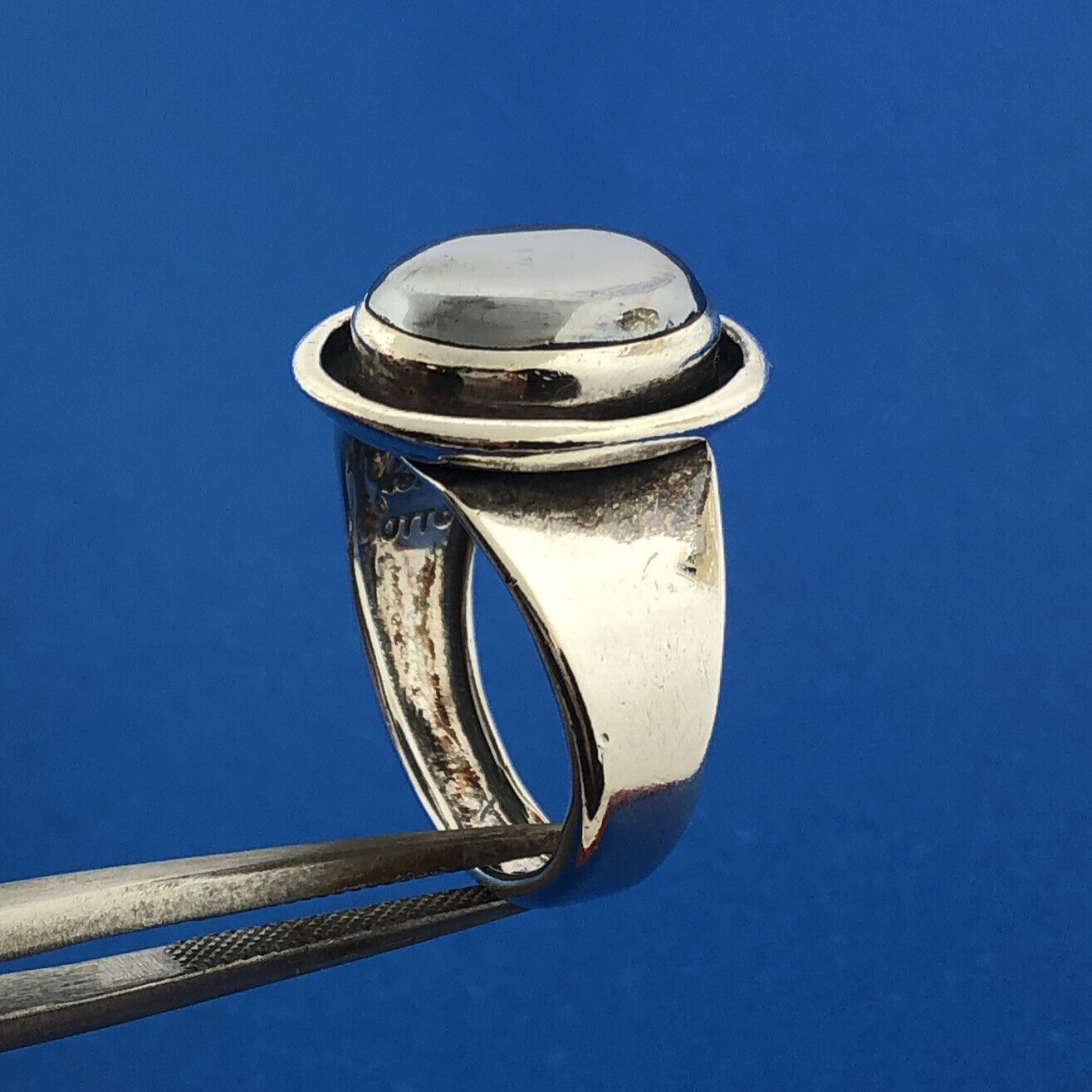 Mid Century Otto Grun Sterling Silver Stainless Steel Modernist Oval Dome Ring