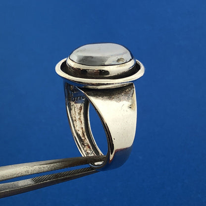 Mid Century Otto Grun Sterling Silver Stainless Steel Modernist Oval Dome Ring