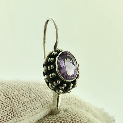 Vintage FAS 925 Sterling Silver Amethyst February Anniversary Dangle Earrings