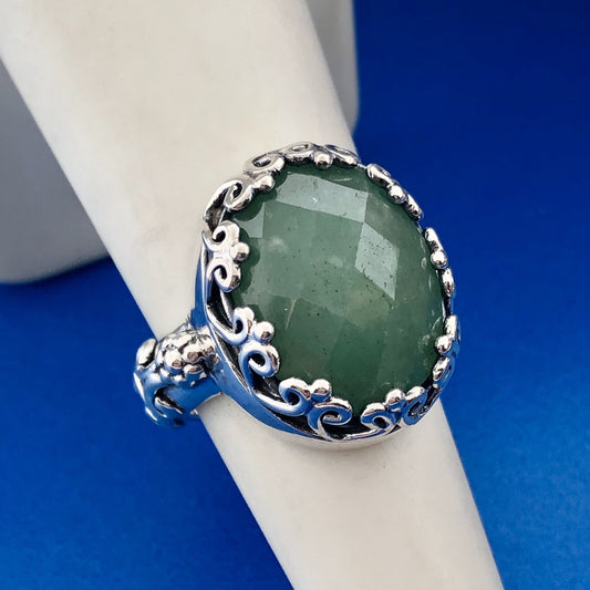 Designer D Paulus Sterling Silver Faceted Chrysoprase Statement Cocktail Ring
