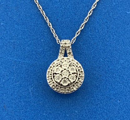 SUN 925 Sterling Silver Diamond Floral Drop Dangle Circle Pendant Necklace