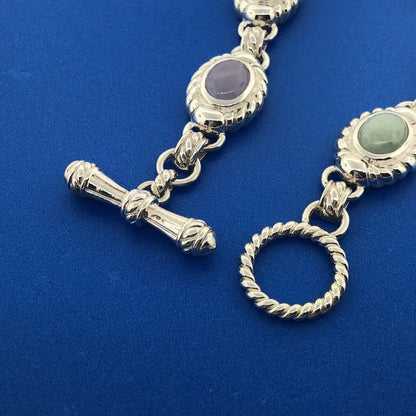 Sterling Silver Green Yellow Lavender Chalcedony Chakra Toggle Bracelet