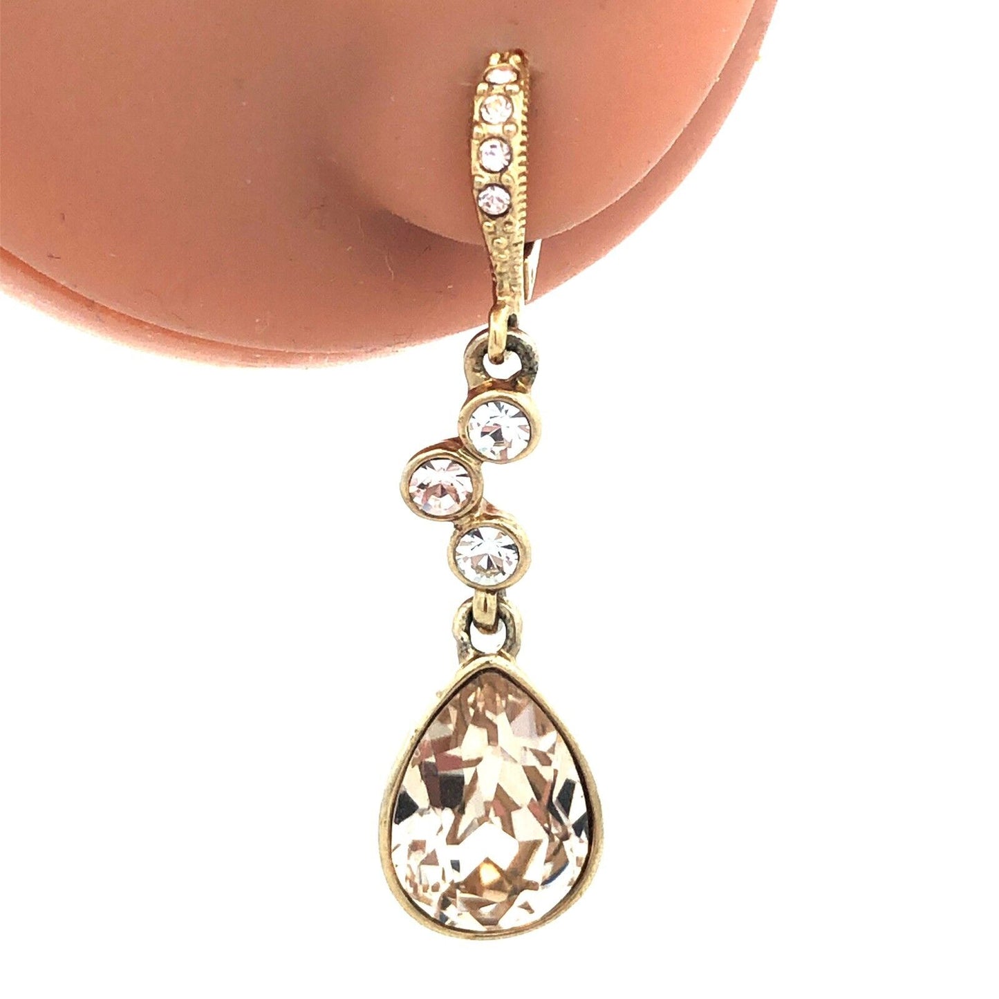 Givenchy Gold Tone Cubic Zirconia CZ Leverback Drop Dangle Statement Earrings