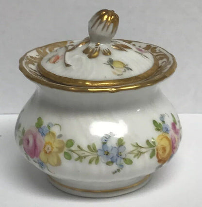 Vintage Dresden Hand Painted Gold Leaf Floral Lidded Cup/Pot No Saucer Inkwell