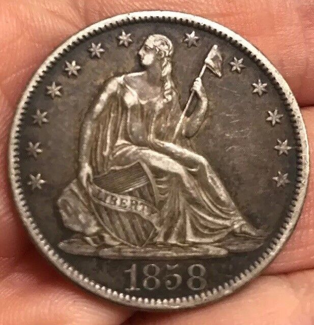1858 O Silver Seated Liberty Half Dollar 50c Strong XF 90% Silver Scarce Coin
