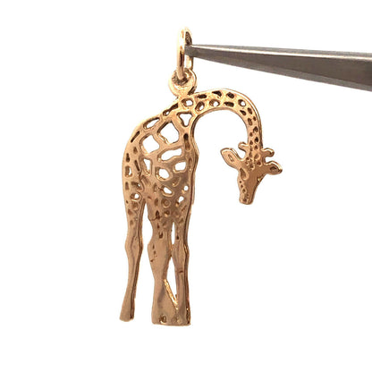 Designer JA 14K Yellow Gold Open Work Giraffe Wild Zoo Animal Charm Pendant