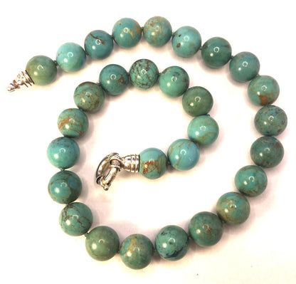 Whitney Kelly 925 Sterling Silver Turquoise Beaded Hand Knotted Chunky Necklace
