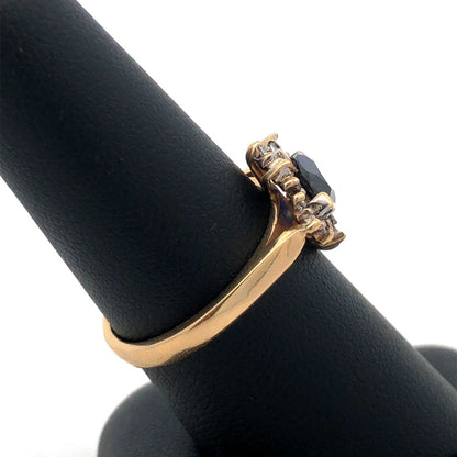 14k Yellow Gold Designer Marquise Cut Blue Sapphire Diamond Accented Ring