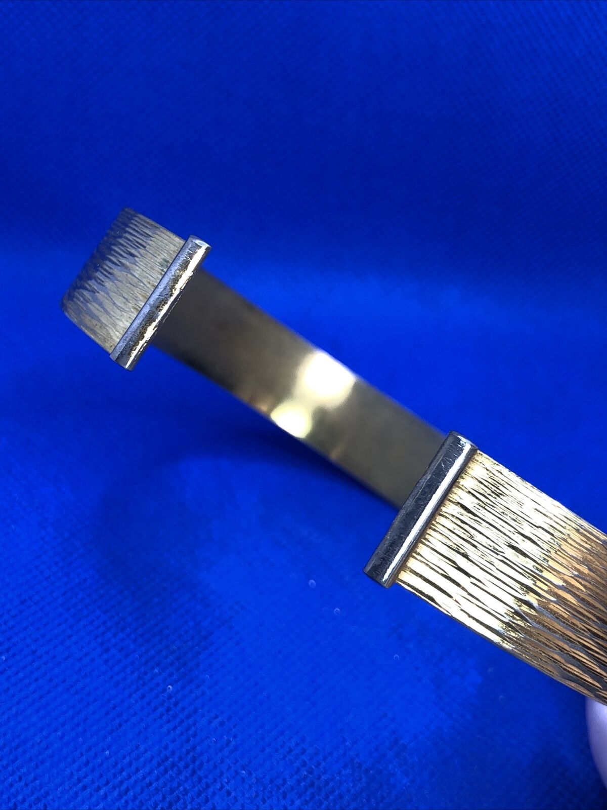 Mid Century Crown Trifari Gold Tone Ribbed Upper Arm Flapper Open Cuff Bracelet