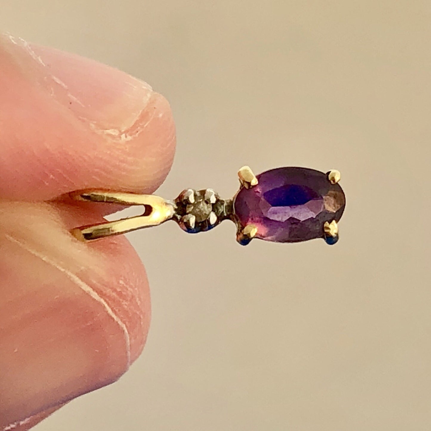 14k Yellow Gold Amethyst Diamond February Anniversary Occasion Pendant