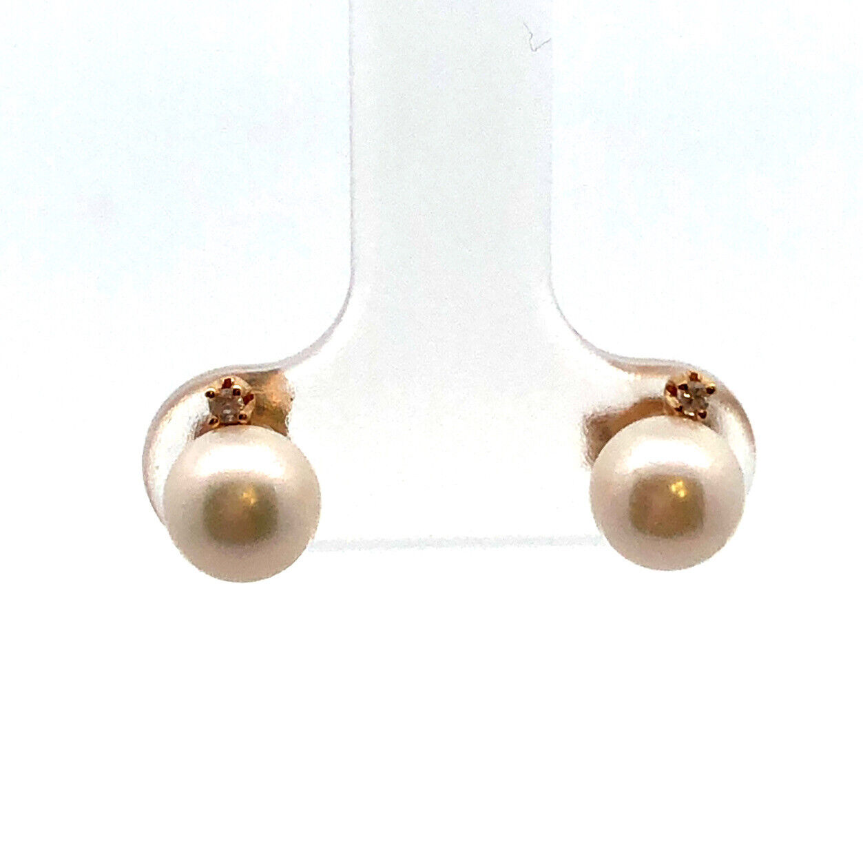 Estate 14K Yellow Gold Pearl White Topaz Accent Round Stud Earrings