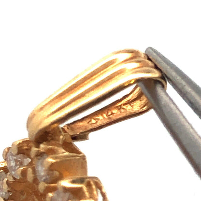 Designer 14K Yellow Gold Round Diamond W/Diamond Halo Floral Charm Pendant