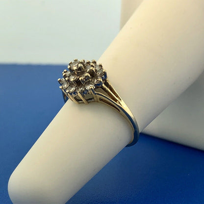 Estate 14K Yellow Gold Diamond Flower Cluster Engagement Anniversary Ring