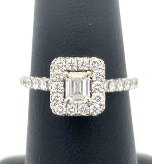 Designer Neil Lane 14K White Gold Emerald Cut Diamond Halo Engagement Ring