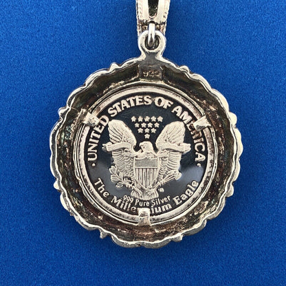 USA .999 Fine Silver Millennium Eagle w/ Sterling Silver 925 Coin Holder Pendant