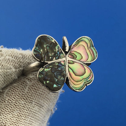 Vintage Sterling Silver 925 Abalone Butterfly Statement Cocktail Ring