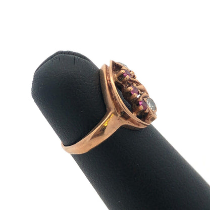 Vintage 14K Yellow Gold Diamond Ruby Free Form Cocktail Ring