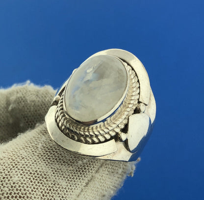 Vintage Sterling Silver 925 Rainbow Moonstone Statement Heart Dome Ring