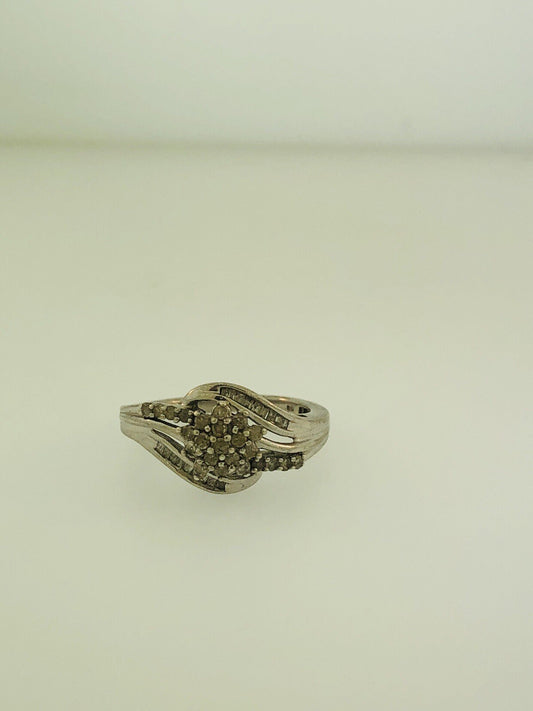 Sterling Silver 925 Diamond Waterfall Cluster Engagement Bridal Ring