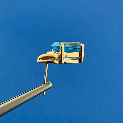 14K Yellow Gold Oval Blue Topaz December Anniversary Stud Earrings
