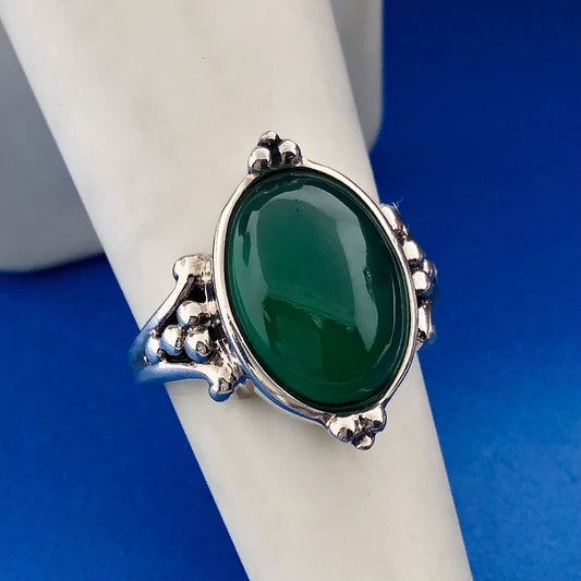 Designer SG Sterling Silver 925 African Green Onyx Cabochon Cocktail Ring