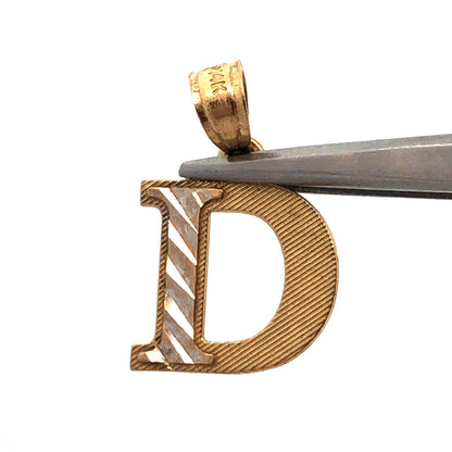 Designer 14K Yellow Gold Initial D Print Alphabet Monogram Charm Pendant