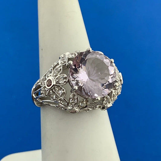Designer 14K White Gold Purple Amethyst White Topaz Accents Statement Ring