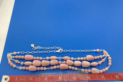 Designer BARSE 925 Sterling Silver Rhodochrosite Beaded Three Strand Necklace