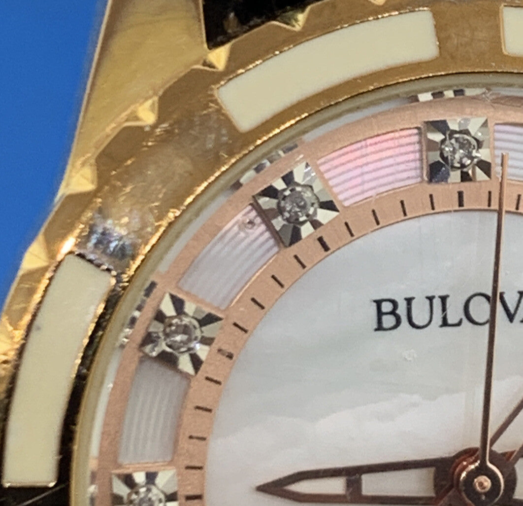 Bulova Ladies Classic Collection Diamond Rose Gold Plated Model 98P119 Watch