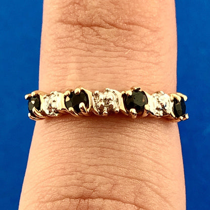 Retro 10K Yellow White Gold Sapphire Diamond Stackable Anniversary Band Ring