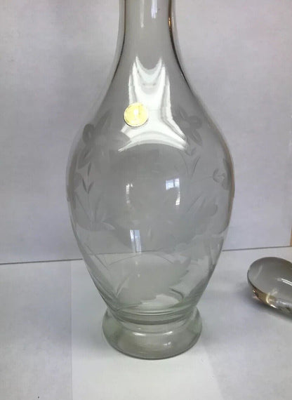 Romania Floral Etched Cordial Aperitif Sherry Bar Ware Decorative Glass Decanter