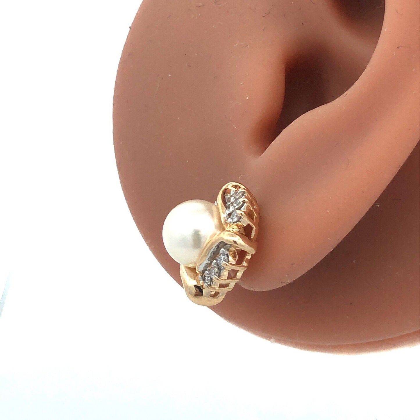 Designer 14K Yellow Gold Pearl Diamond Halo Statement Stud Earrings