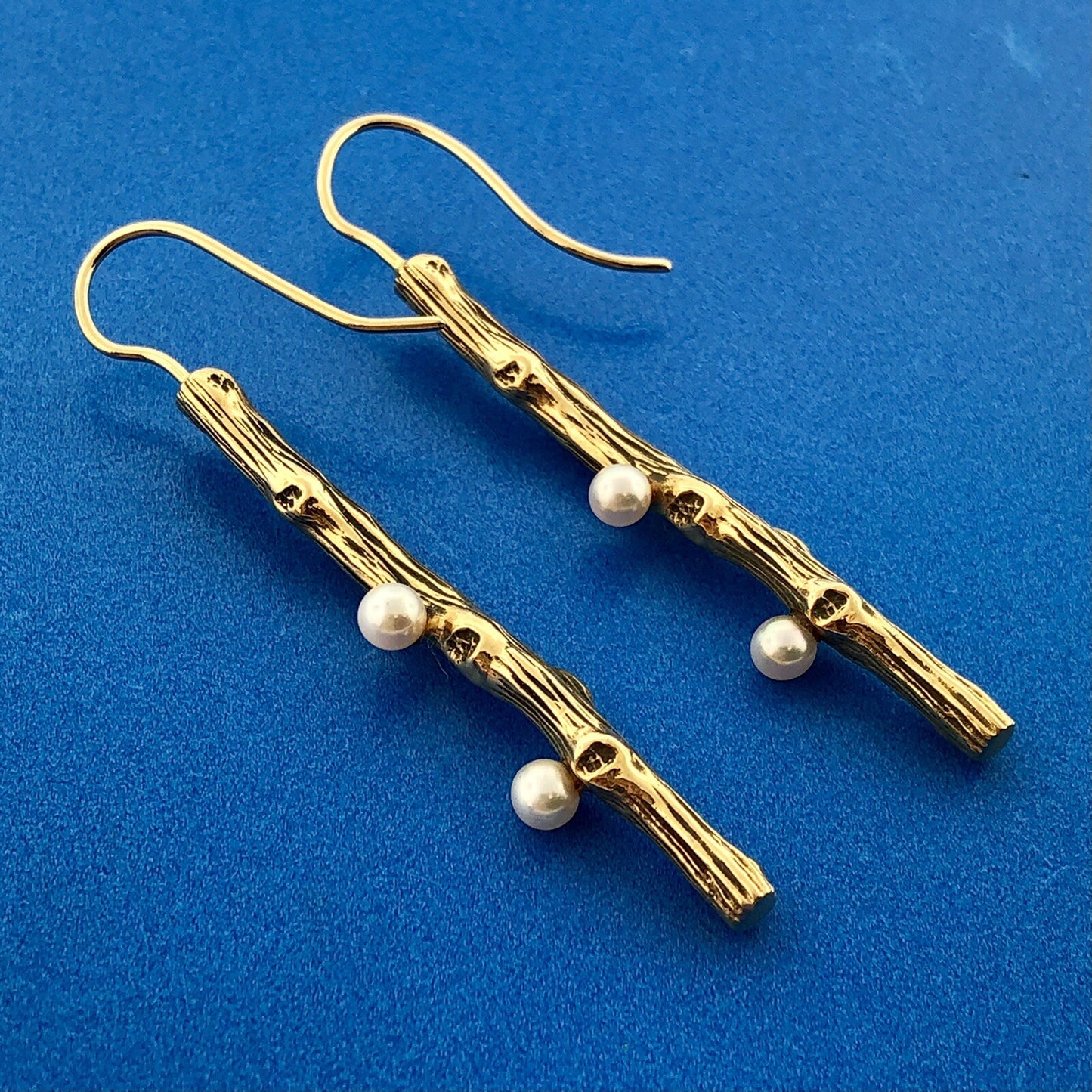 Mignon Faget Retired 14K Yellow Gold Pearl Exotica Collection Dangle Earrings