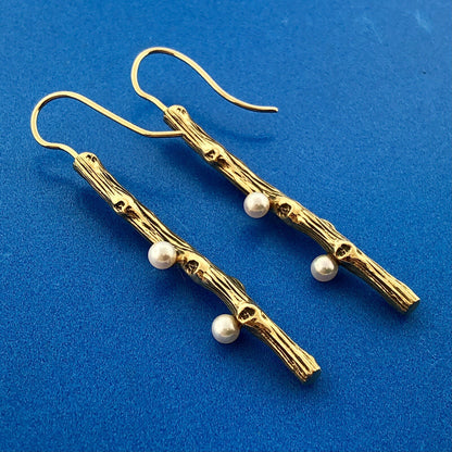 Mignon Faget Retired 14K Yellow Gold Pearl Exotica Collection Dangle Earrings