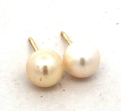 Designer 14K Yellow Gold White Pearl Solitaire June Anniversary Stud Earrings