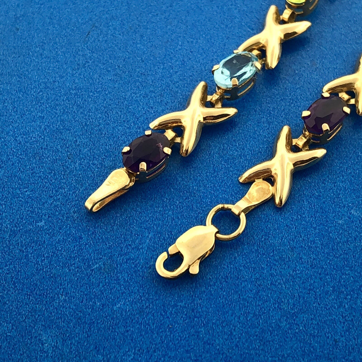 Fabulous Designer 10K Yellow Gold Colorful Multi Gemstone X & O Tennis Bracelet