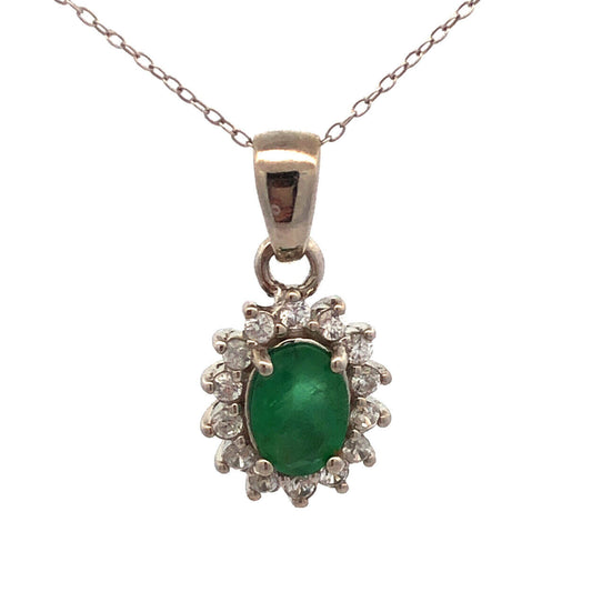 Designer DJoy 925 Sterling Silver Oval Zambian Emerald Topaz Pendant Necklace