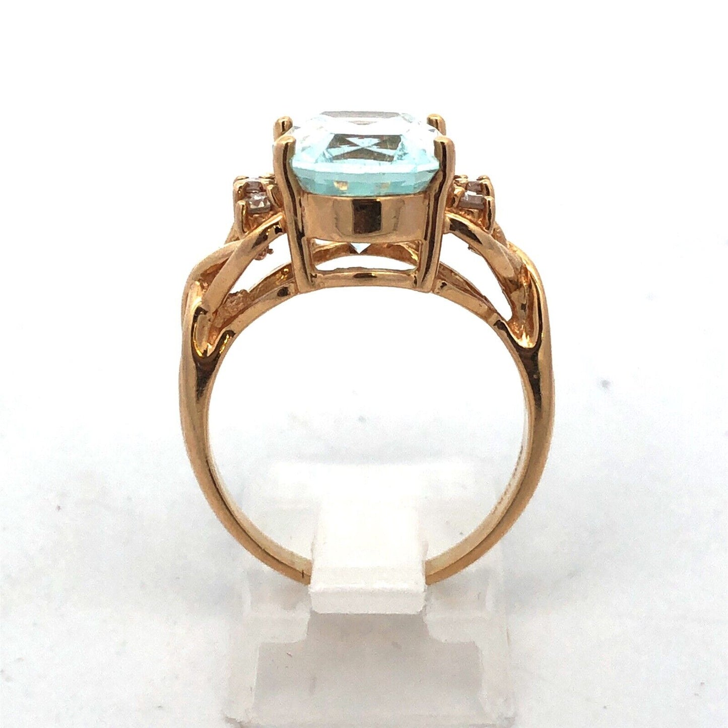 Designer 14K Yellow Gold Blue Topaz Diamond Statement Cocktail Ring Size 8.25