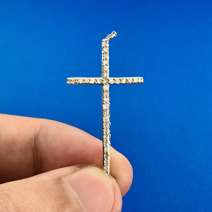 Designer 14K White Gold Diamond Bar Cross Religious Communion Easter Necklace