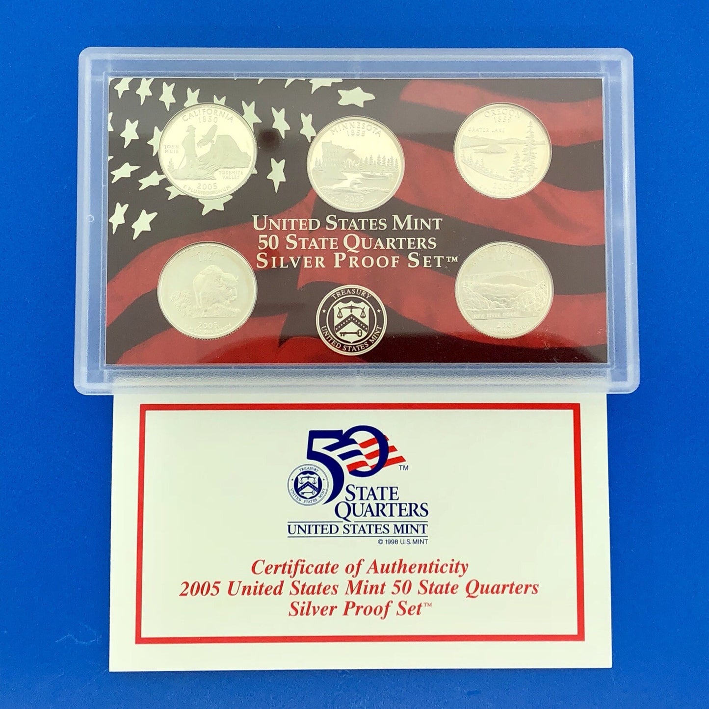2005 S United States Mint 50 State Quarters 5 Coin Silver Proof Set OMP/COA