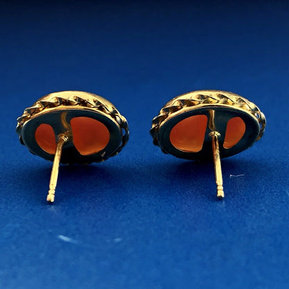 Classic Victorian 14K Yellow Gold Carved Cameo Statement Stud Earrings