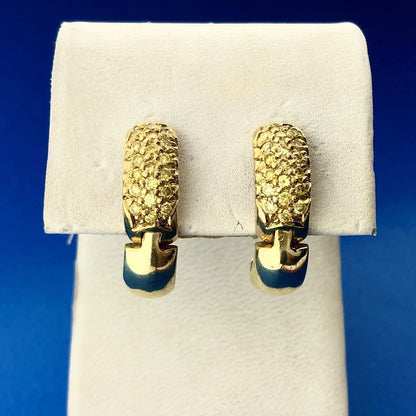 Estate 14K Yellow Gold Canary Diamond Huggy Hoop Earrings