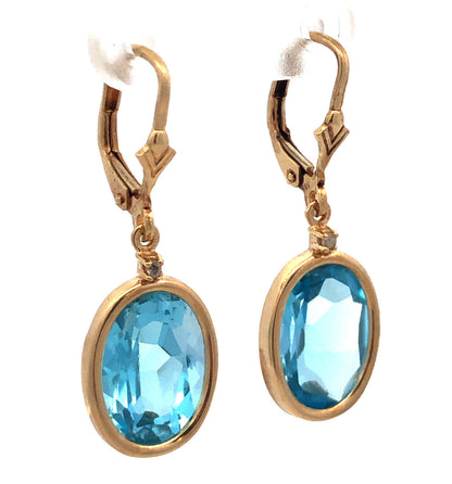 Designer 14K Yellow Gold Oval Blue Topaz Statement Drop Dangle Earrings