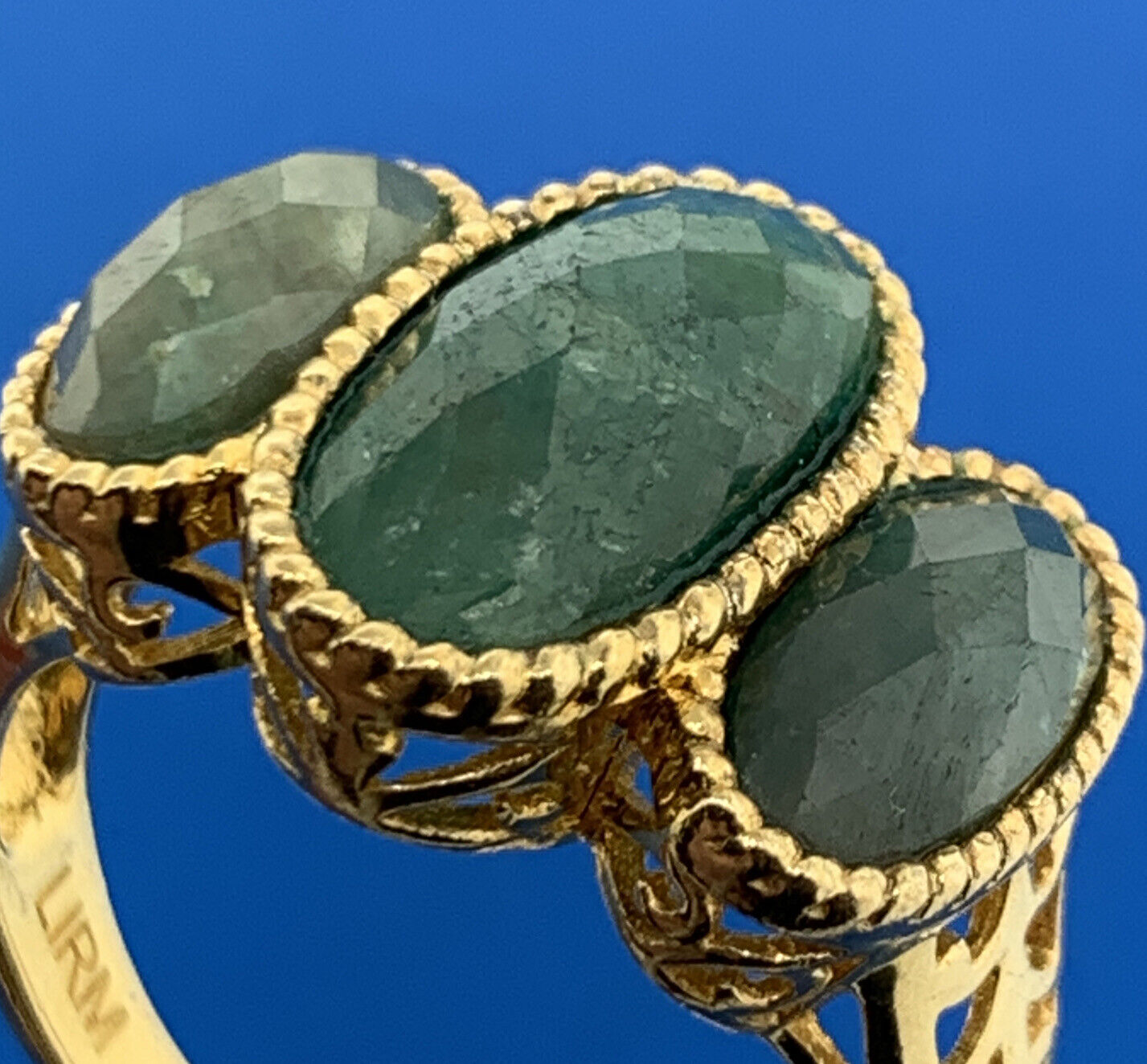 Designer Vermeil Sterling Silver 925 LIRM Faceted Green Onyx Statement Ring