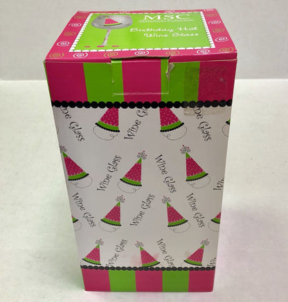Main Street Collection MSC Hand Painted Birthday Hat Red Wine Glass New In Box