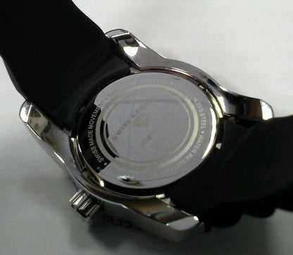 Swiss Legend Men Commander Stainless Steel Black Silicone Red Dial Watch 316L