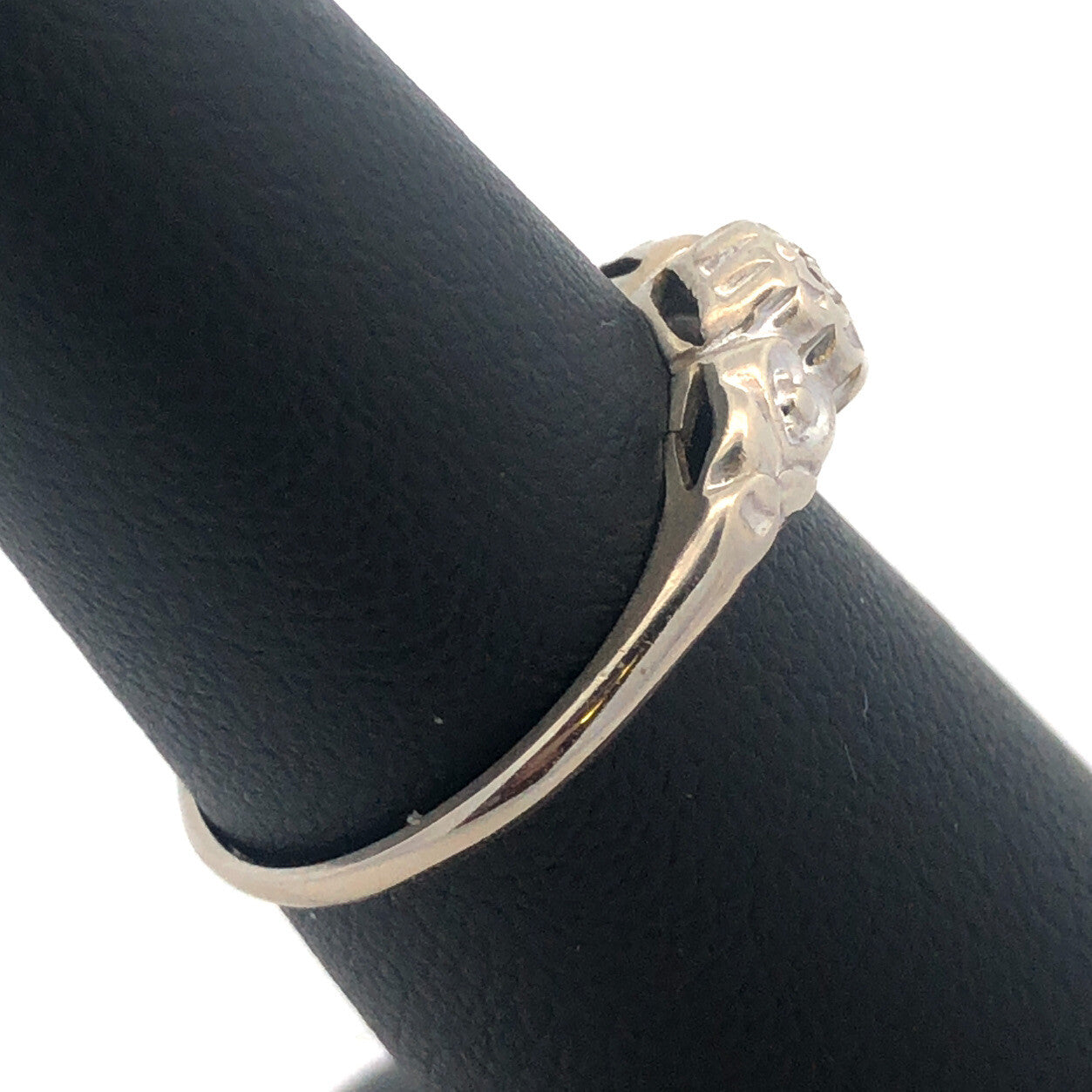 Art Deco 14K White Gold Diamond Solitaire Sweetheart Scroll Engagement Ring