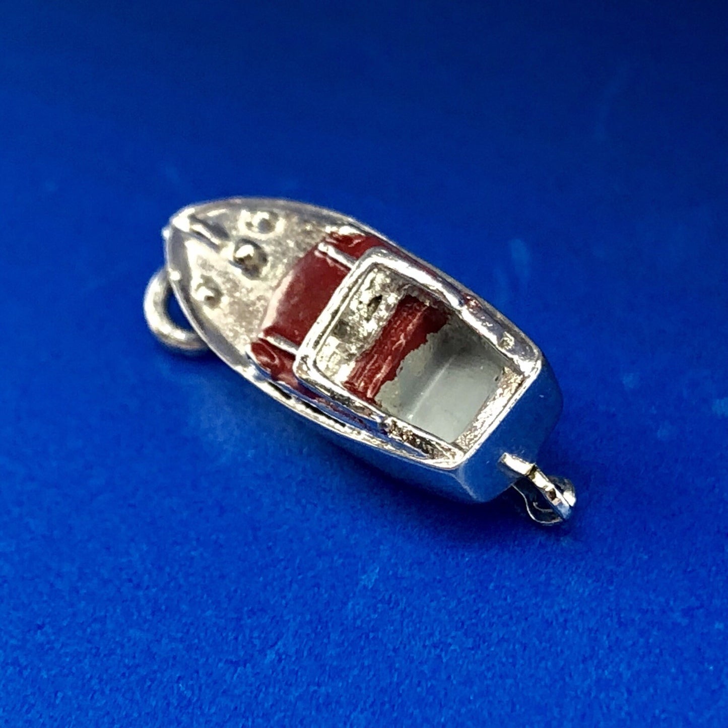 Vintage Designer WELLS 925 Sterling Silver 3D Red Enamel Speed Ski Boat Charm