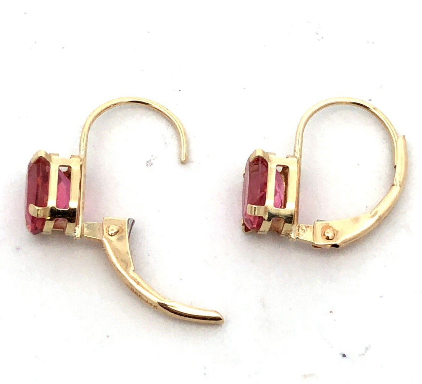 Designer RGE 14K Yellow Gold Oval Pink Tourmaline Solitaire Dangle Earrings